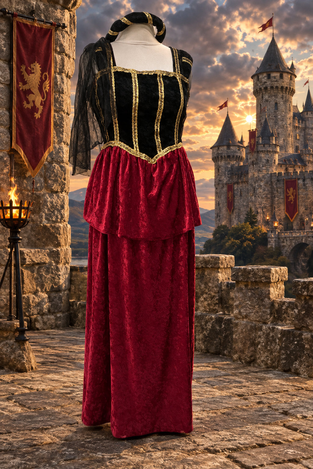 Renaissance Costume Women's Burgundy, Black Large - XLG preowned