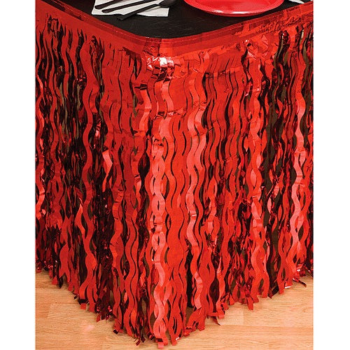 Wavy Foil Table Skirt Red, Iridescent 29" x 12 ft