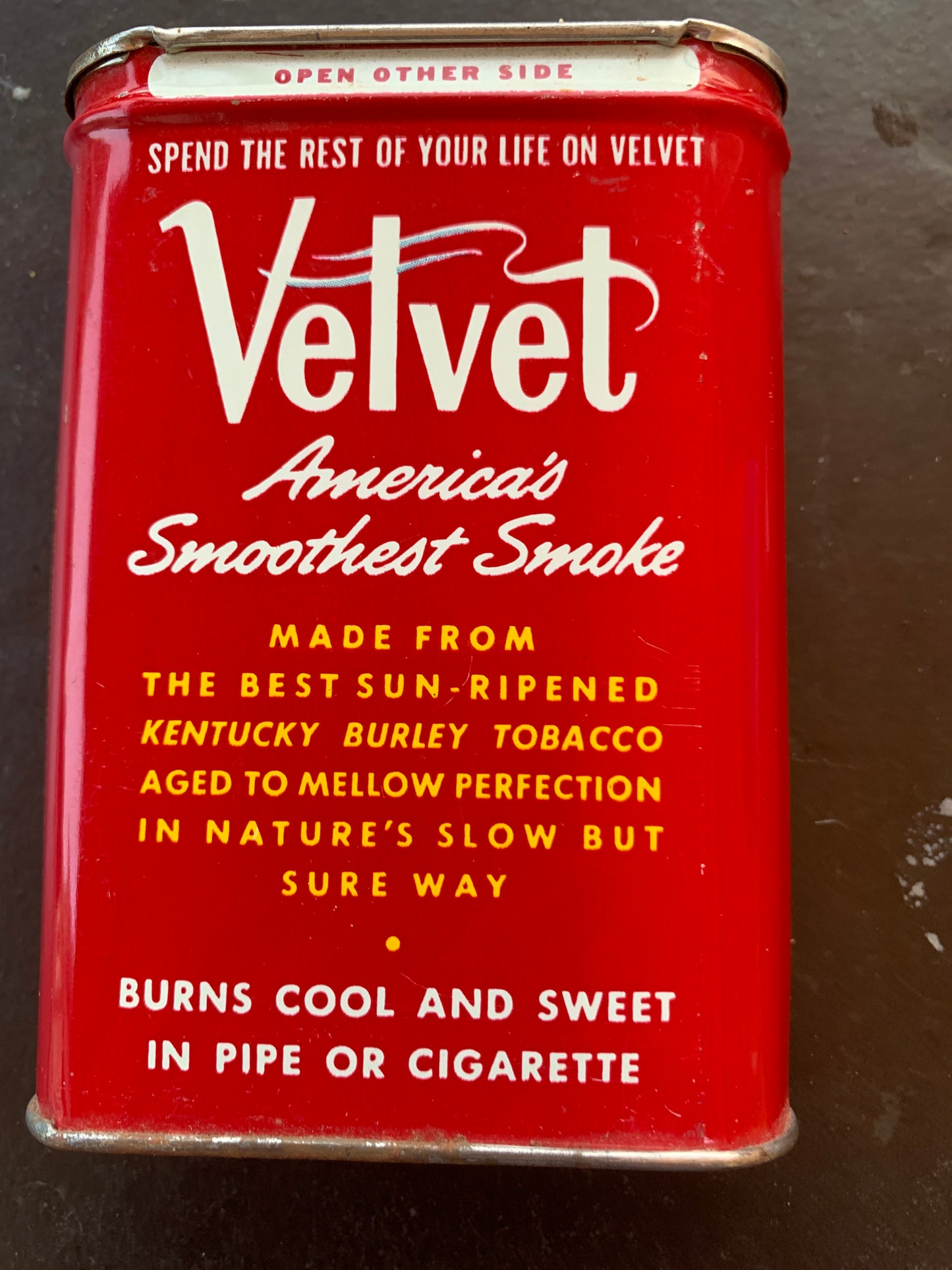 Velvet  Crimp Cut Tobacco Tin  Vintage Collectible