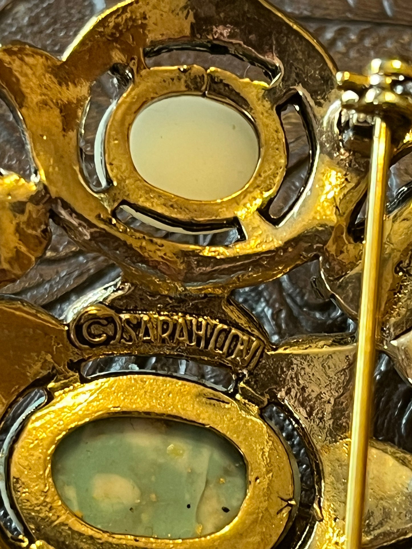 Sarah Coventry Remembrance Brooch / Pendant Turquoise & Faux Pearls Cabochon