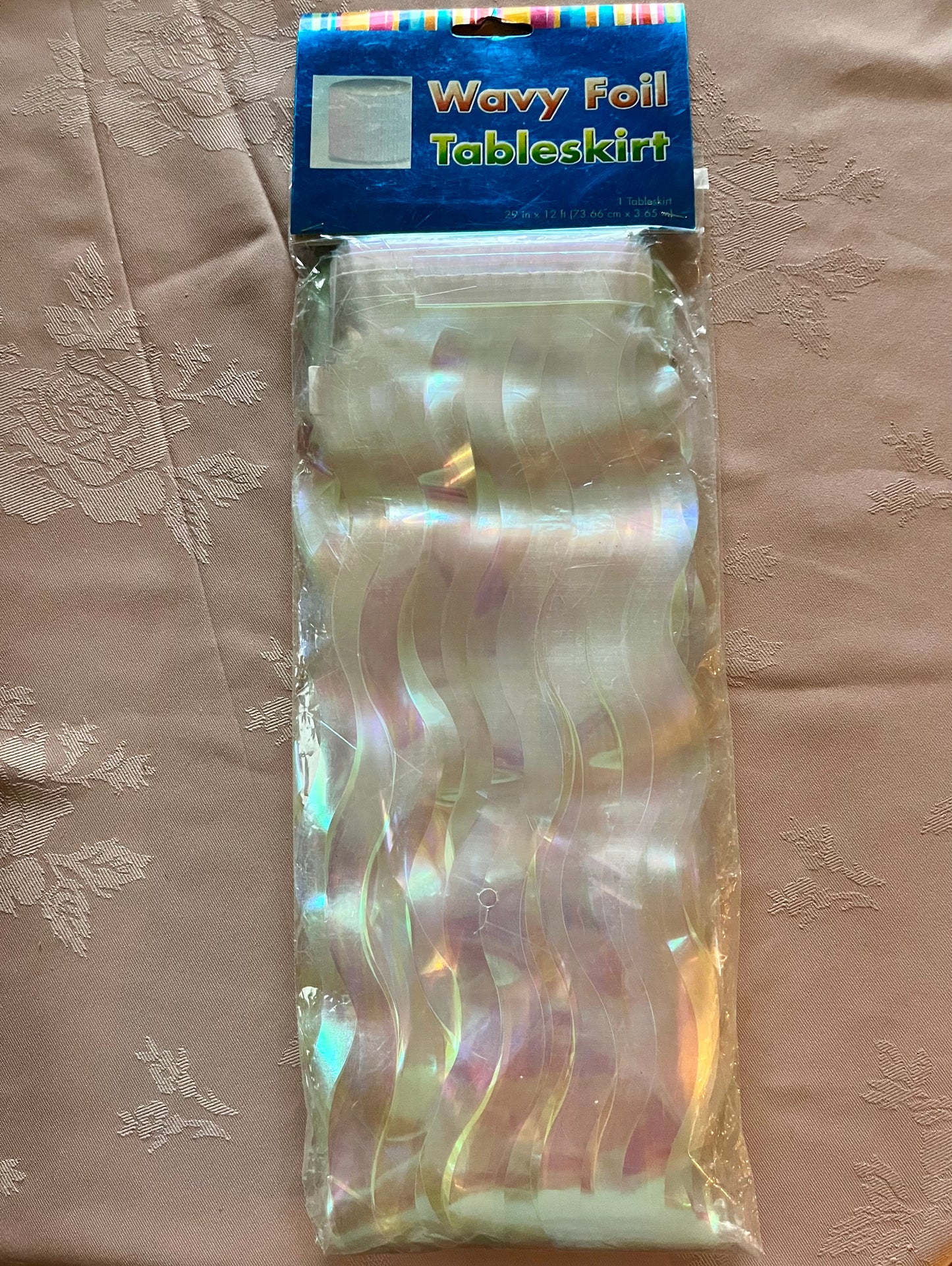 Wavy Foil Table Skirt Red or Iridescent 29" x 12 ft