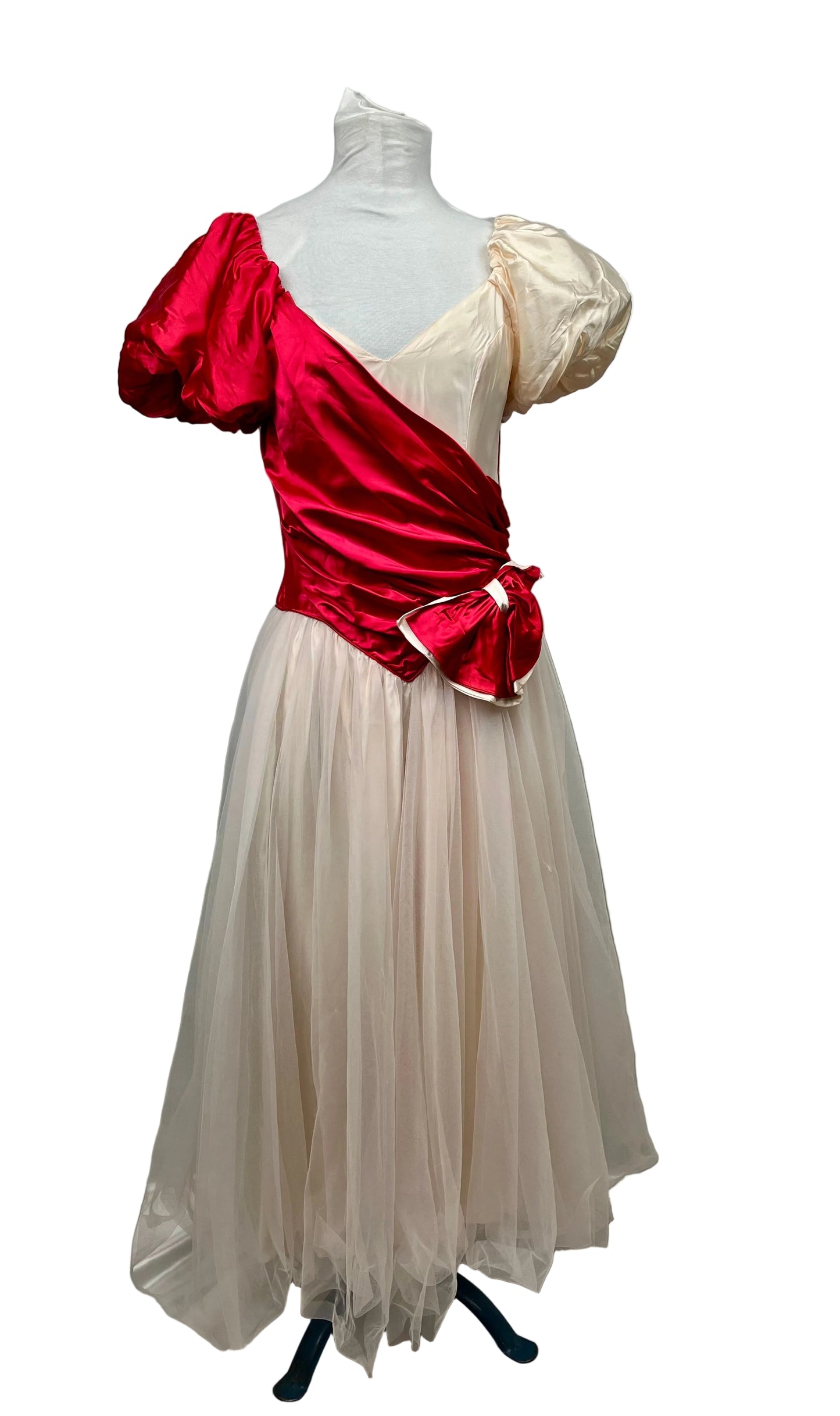 1980's Red & Cream Prom Dress Vintage Women's Size Medium