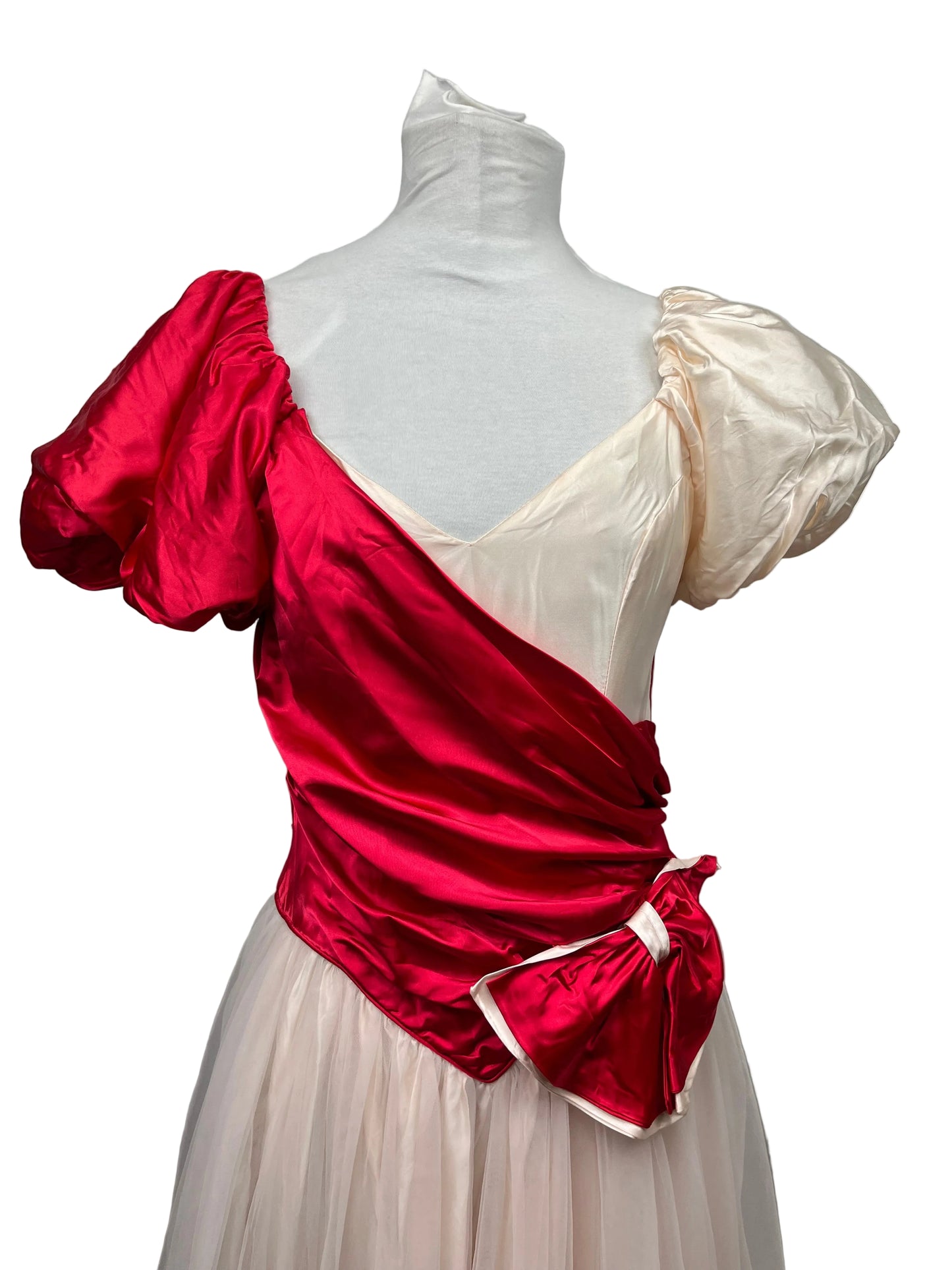 1980's Red & Cream Prom Dress Vintage Women's Size Medium