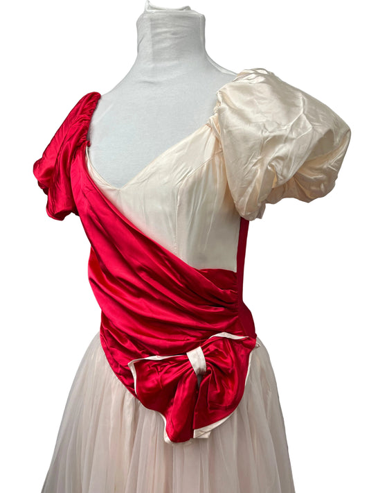 1980's Red & Cream Prom Dress Vintage Women's Size Medium