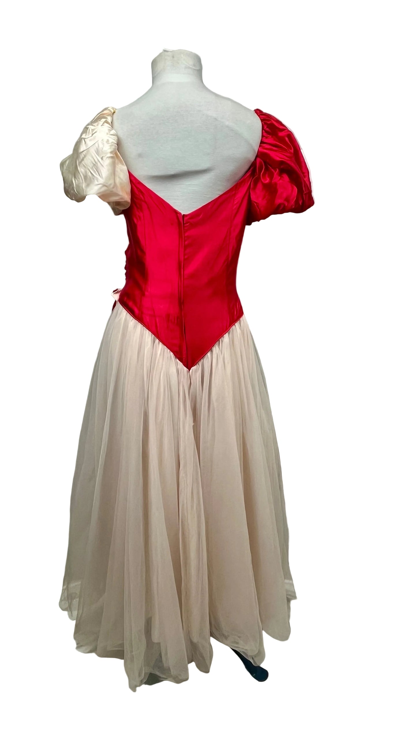 1980's Red & Cream Prom Dress Vintage Women's Size Medium