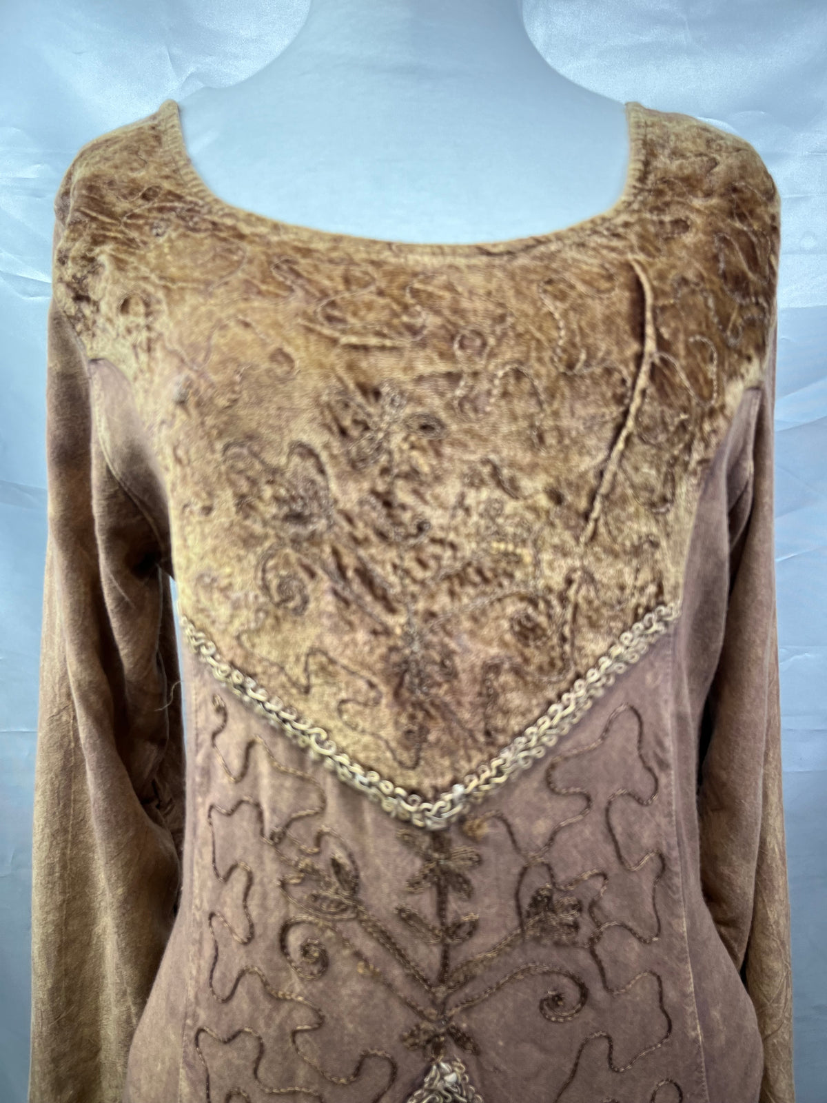 Retro 1970's Boho Hippie Brown Dress Small Adult Ladies Preowned