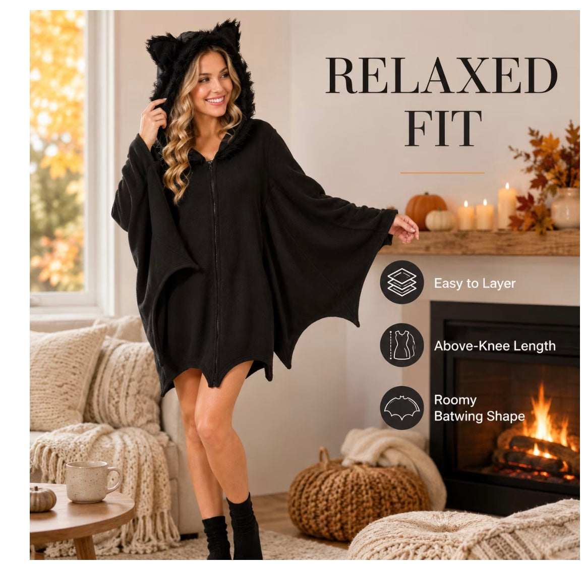 Women's Black Cat Hoodie Zip Jacket Adult Costume