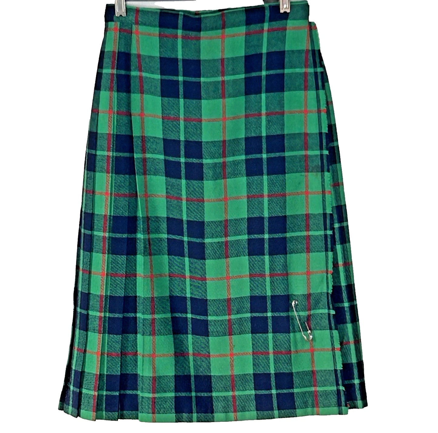 Kilt Skirt Pleated Wool Women's - Deans Of Scotland, Blue / Green Plaid Size 12