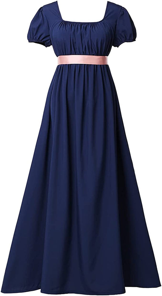 Regency Dark Blue Dress w/Pink Sash for Women Ladies Size Small