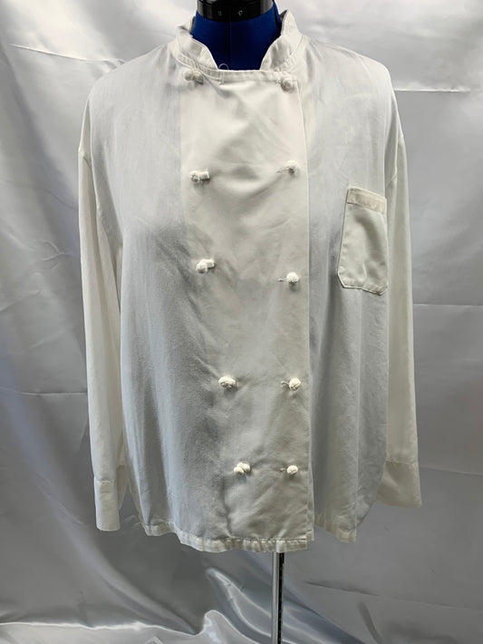 Chef Jacket Unisex XLG White, Fabric Buttons- Preowned / Vintage