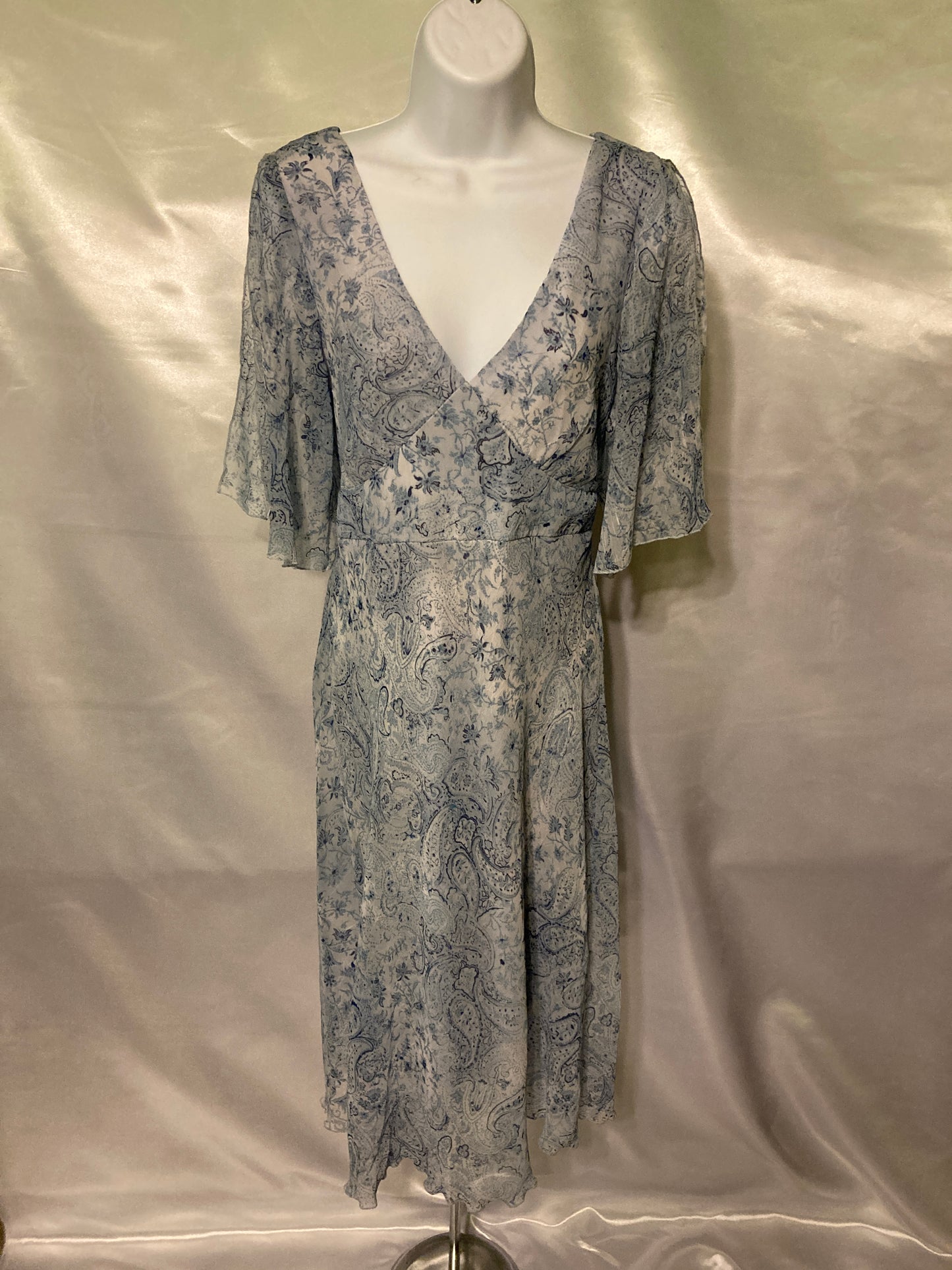 Be Smart Blue/White Ruffle Sleeves Vintage 1970's style Women's Dress  Size 13