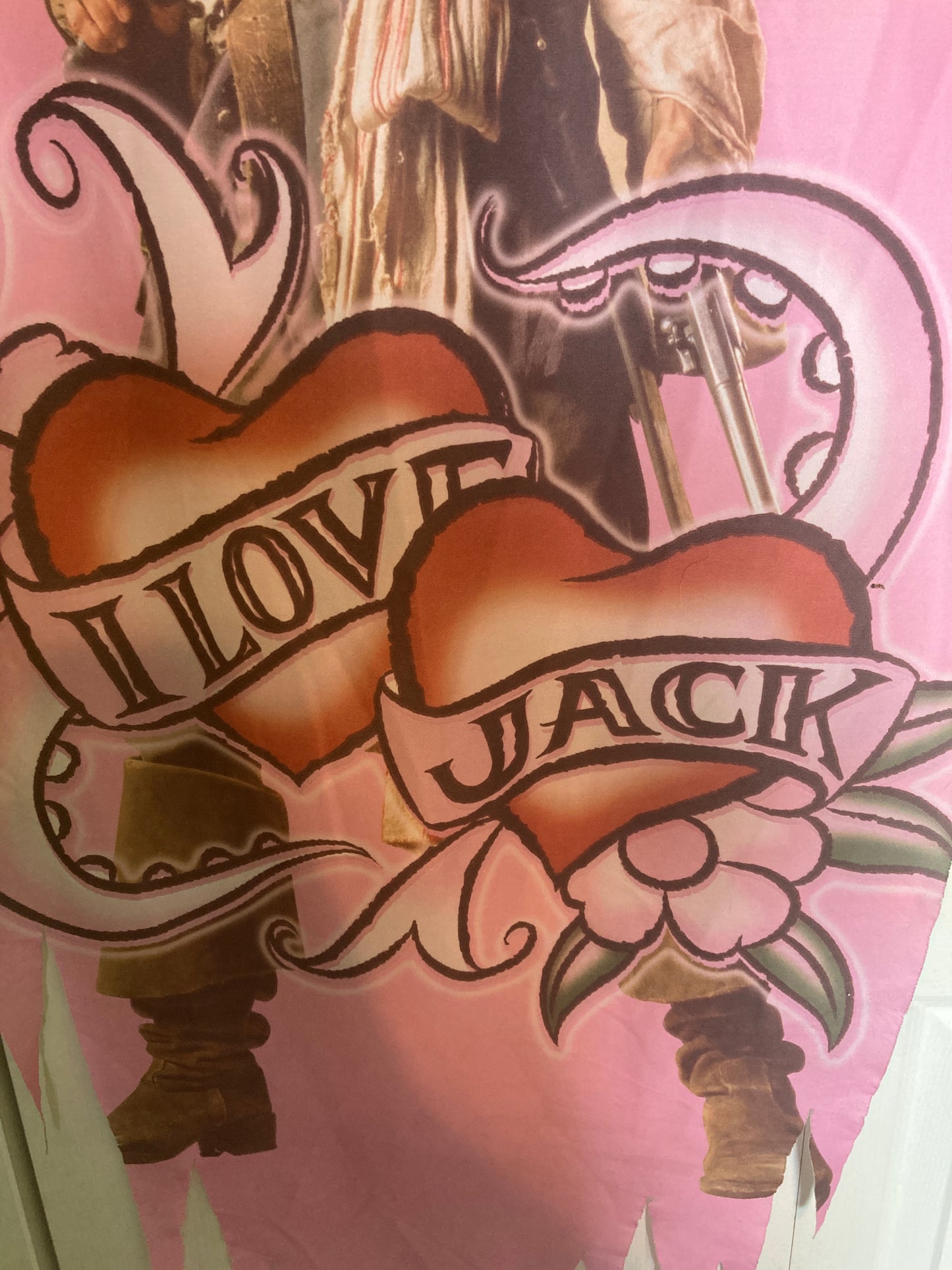 "I Love Jack" Pink Pirate Banner Flag, Pirates of the Caribbean, Johnny Depp