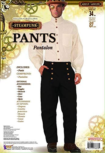 Steampunk Pants Costume Mens Bottoms, Black 34"