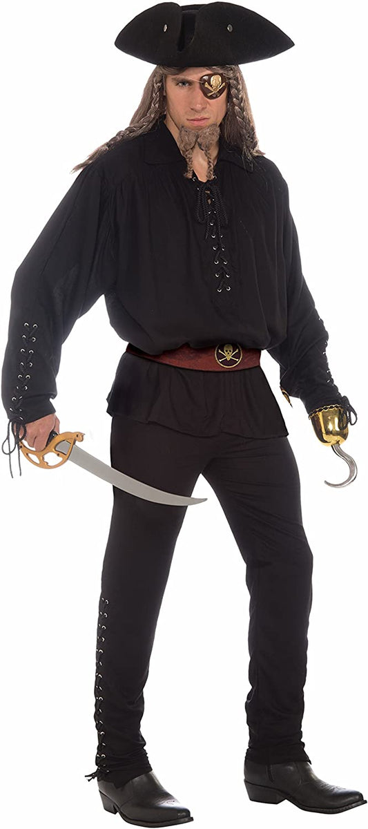 Buccaneer, Pirate Costume Men's Black Pants with Grommets Standard