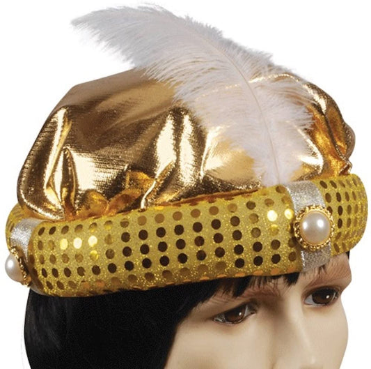 Arabian Prince With Feather Costume Hat, Gold, One Size