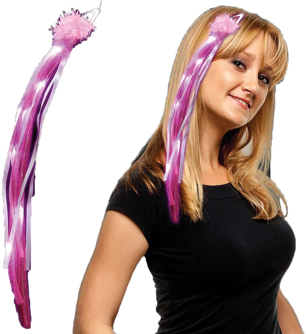 Supreme Diva Princess Light Up Ribbons Hair Clips Pink White 18"