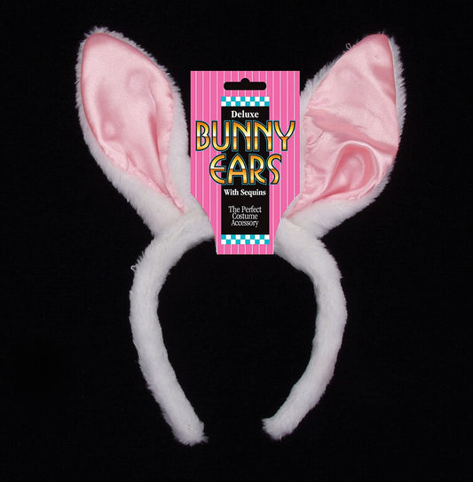 Bunny Rabbit Easter White Plush Headband - Pink Satin Ears Costume Accessory