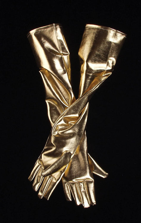 Extra Long Shiny Fancy Gloves, Gold, One Size (24")