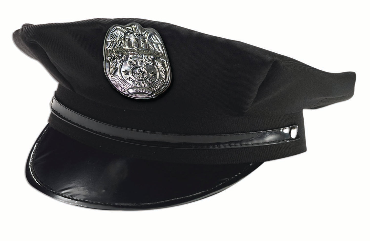 Police Officer Black Hat w/Vinyl Visor & Silver Police Badge