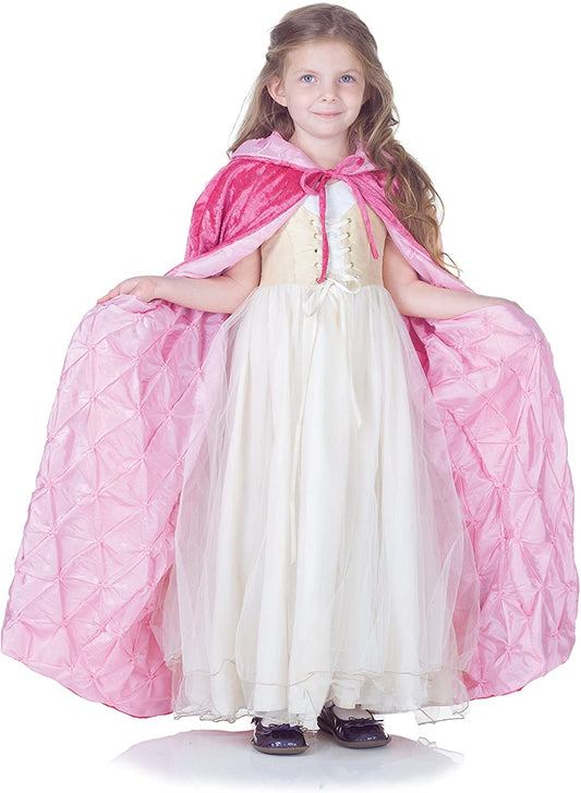 Dark Pink Panne Hooded Cape with Light Pink Pintuck Lining Girl's Child One Size