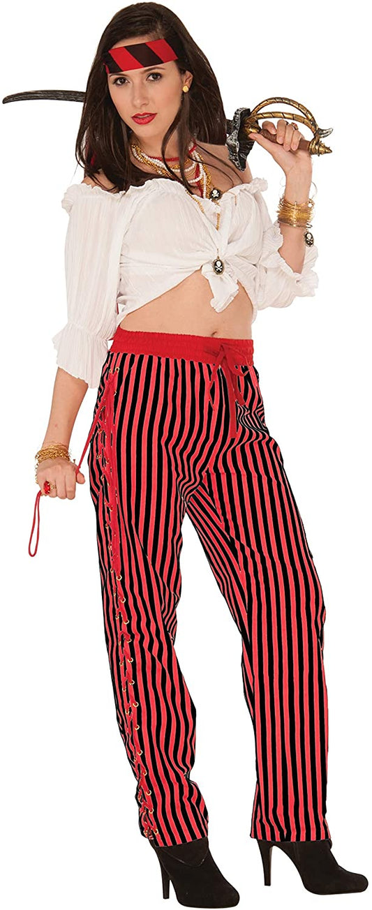 Pirate Pants, Red & Black Striped, Ladies Medium