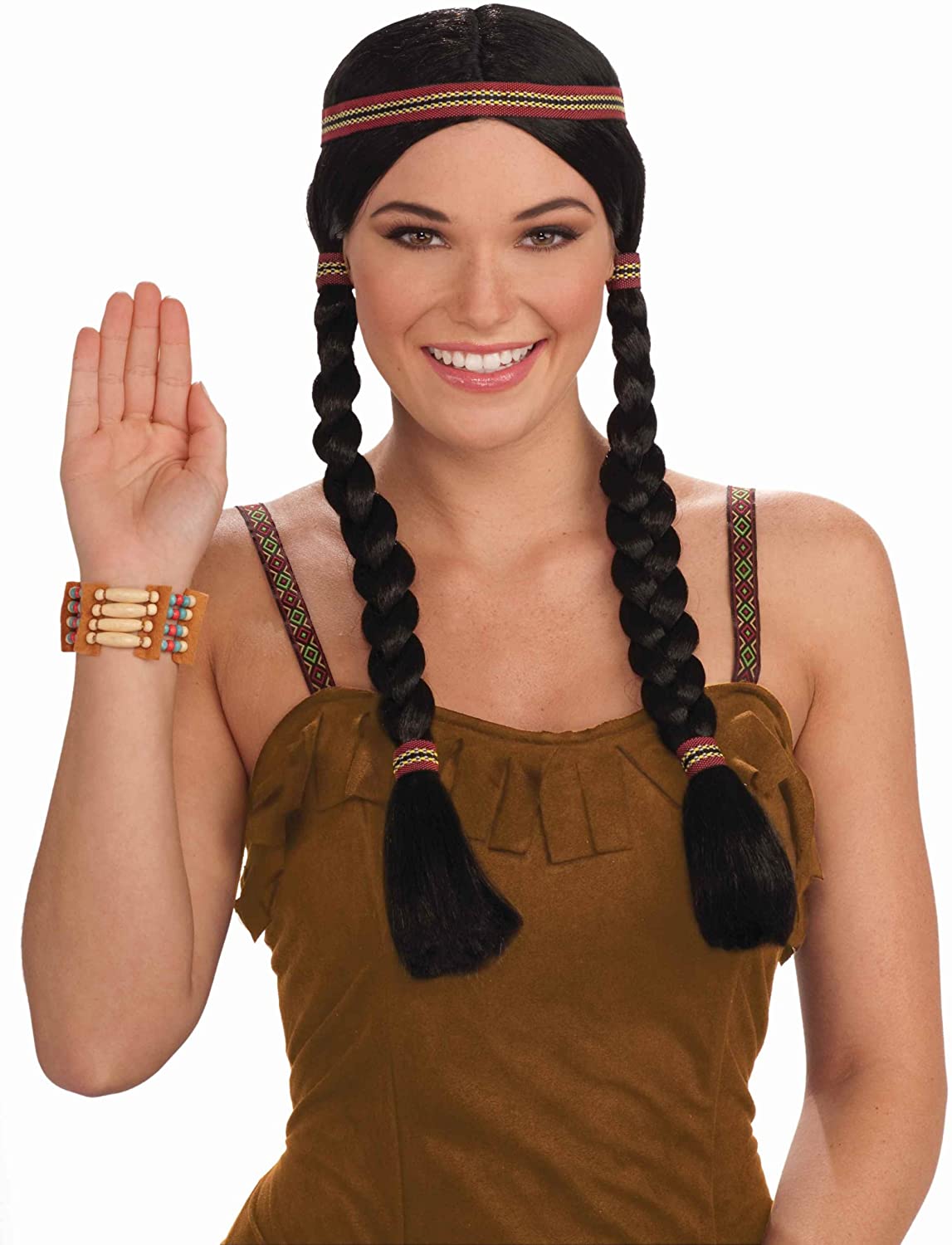Native American Indian Princess Wig, Black/Brown, One Size Ladies, Unisex