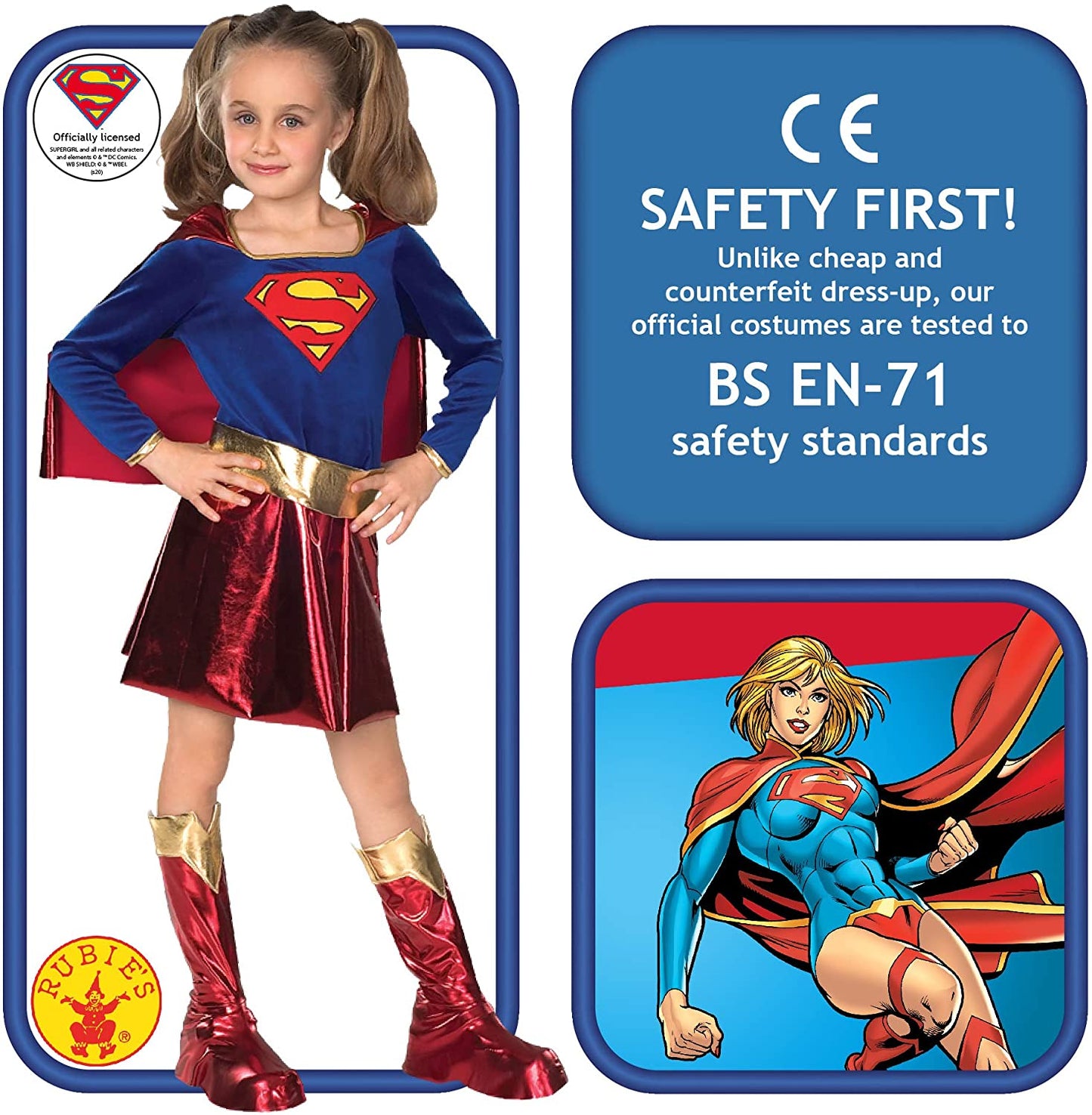 Supergirl Child Girls Costume Medium, Large DC Comics