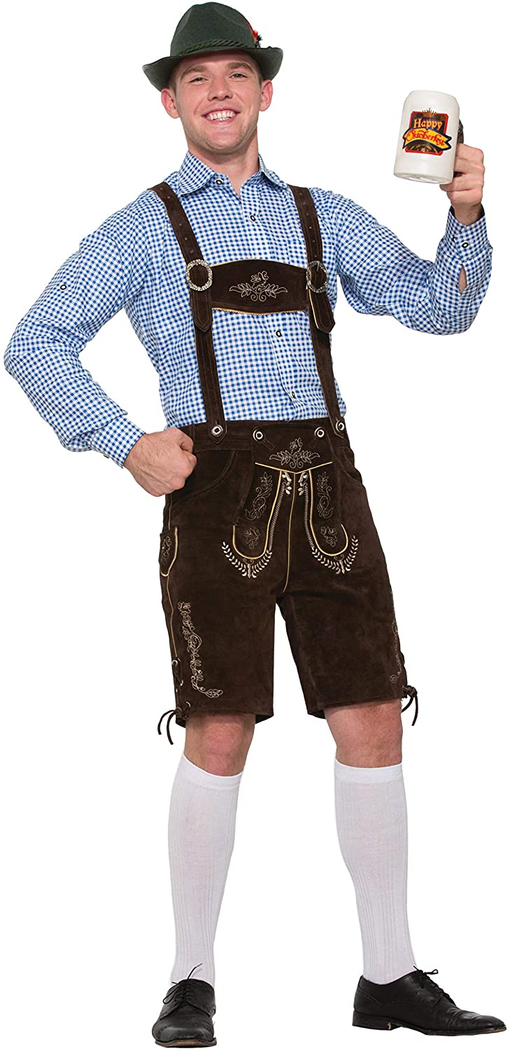 German Alpine Oktoberfest Lederhosen Mens Blue Shirt Adult XLG Costume