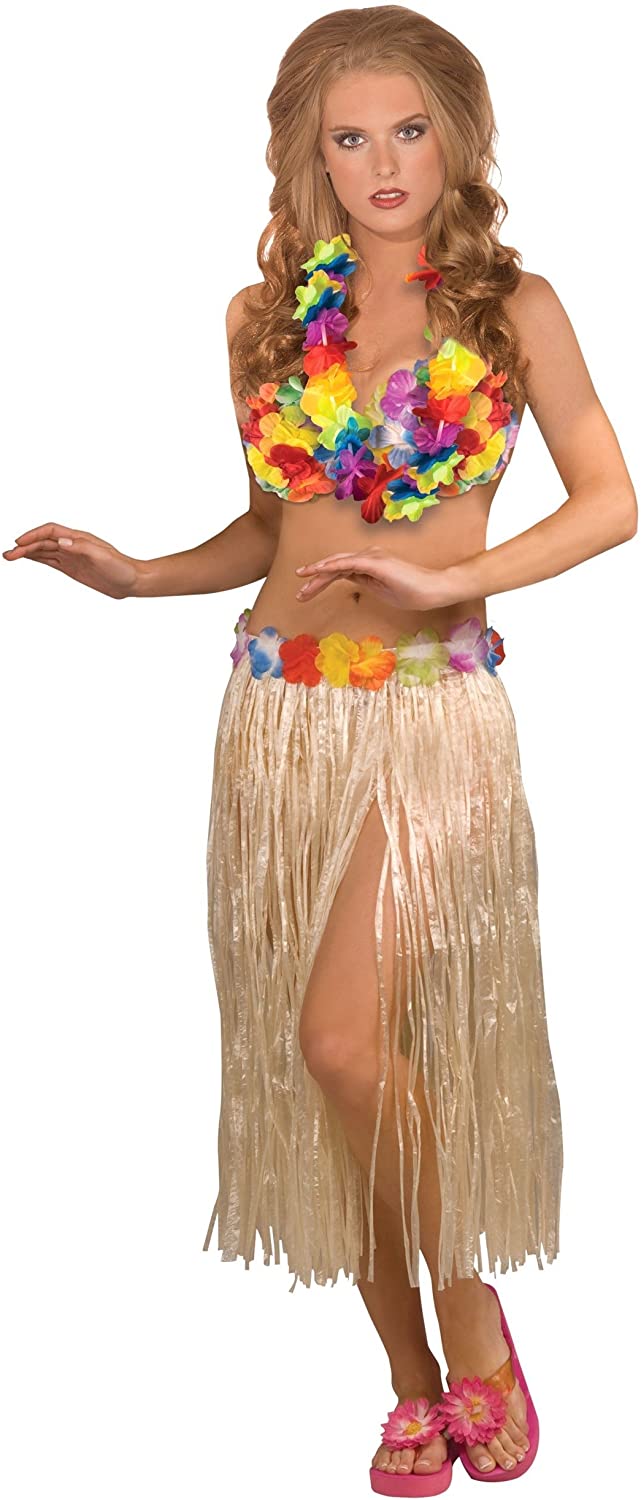 Hula 3-Piece Set - Grass Skirt, Floral Bra, Lei Womens