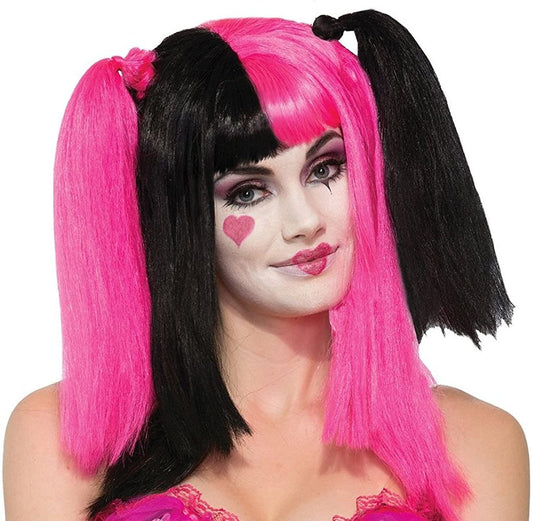 Women's Sweetheart Clown Wig Neon Pink & Black