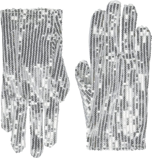 Sequin Sparkly Magician/Dance 2pc Gloves, silver, One Size