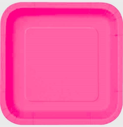 Square 7" Dessert Square Paper Plates - Hot Pink 12 Count