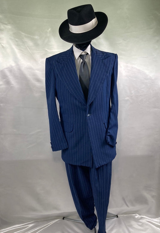 Zoot Suit Blue Striped Mobster Costume Men's Medium - Preowned