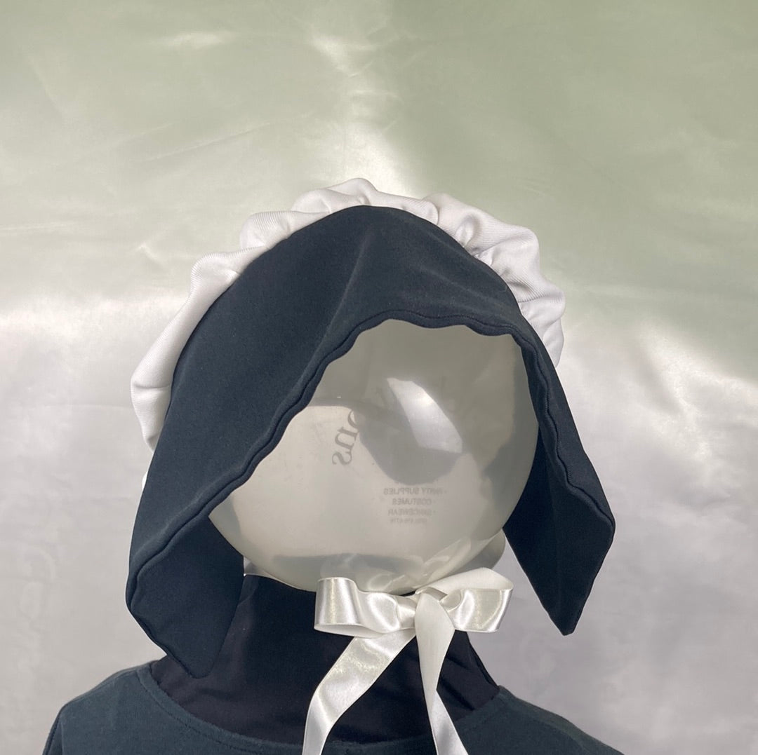 Pilgrim Ladies Bonnet - Black & White Child or Adult
