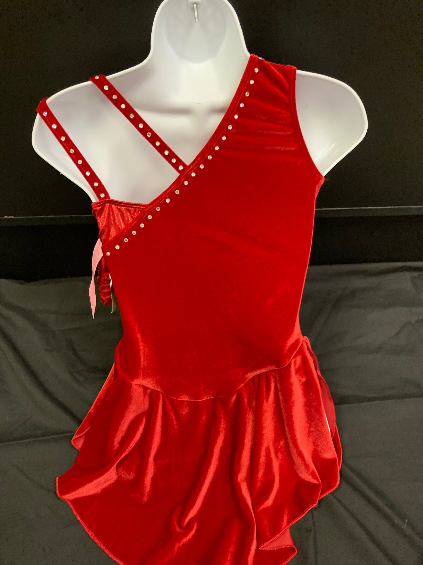 GK Red Adult Small Sleevless Velvet Figure Ice Skating Dress SK1056