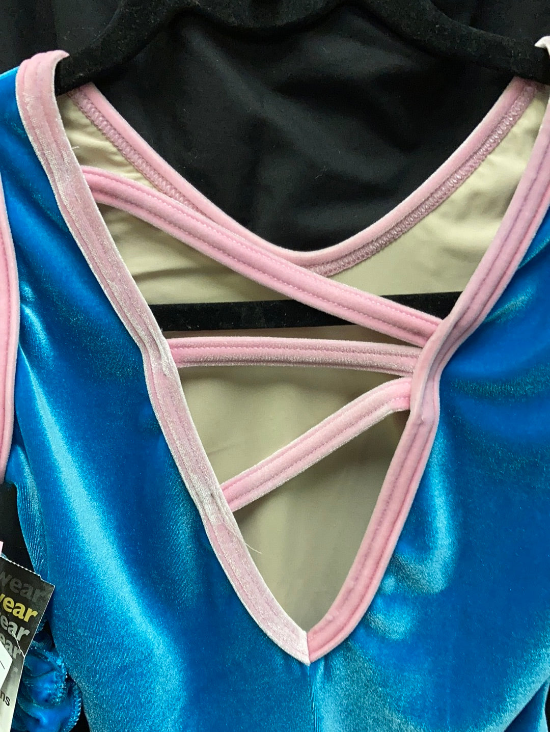 GK Figure Skating Dress Child Large Velvet w/Scrunchie Blue & Pink SK1094