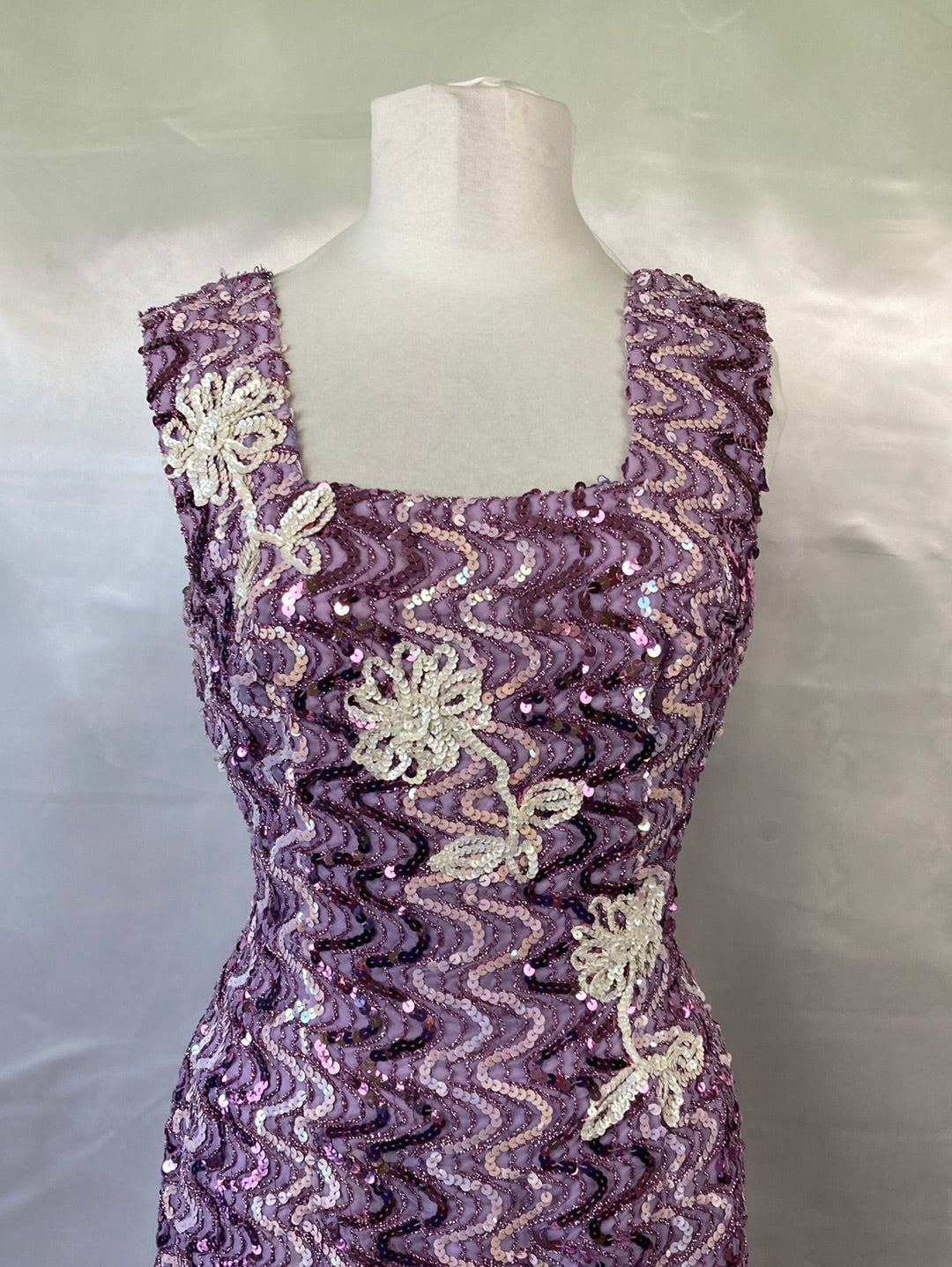 1980's Lavender Sequin Prom Dress Vintage Women's Medium