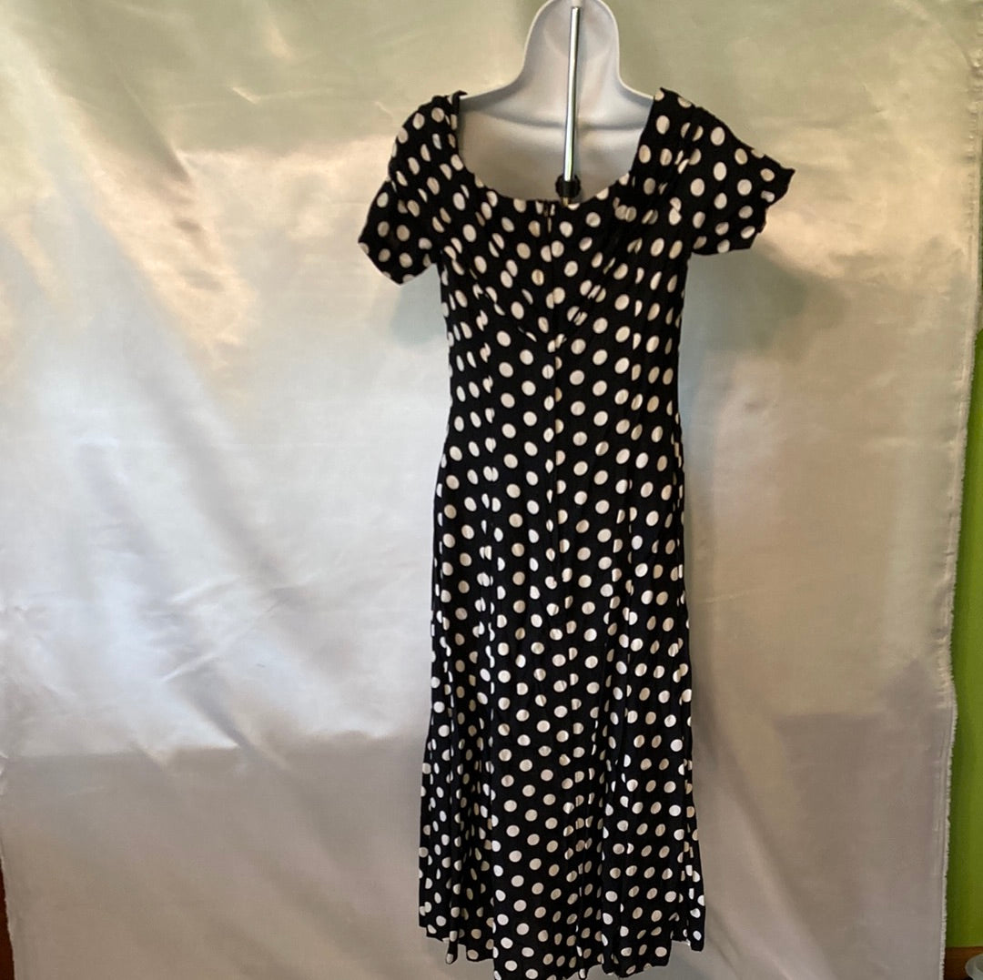Roberta Black w/White Polka Dots Vintage Swing Women's Dress - Ladies Small