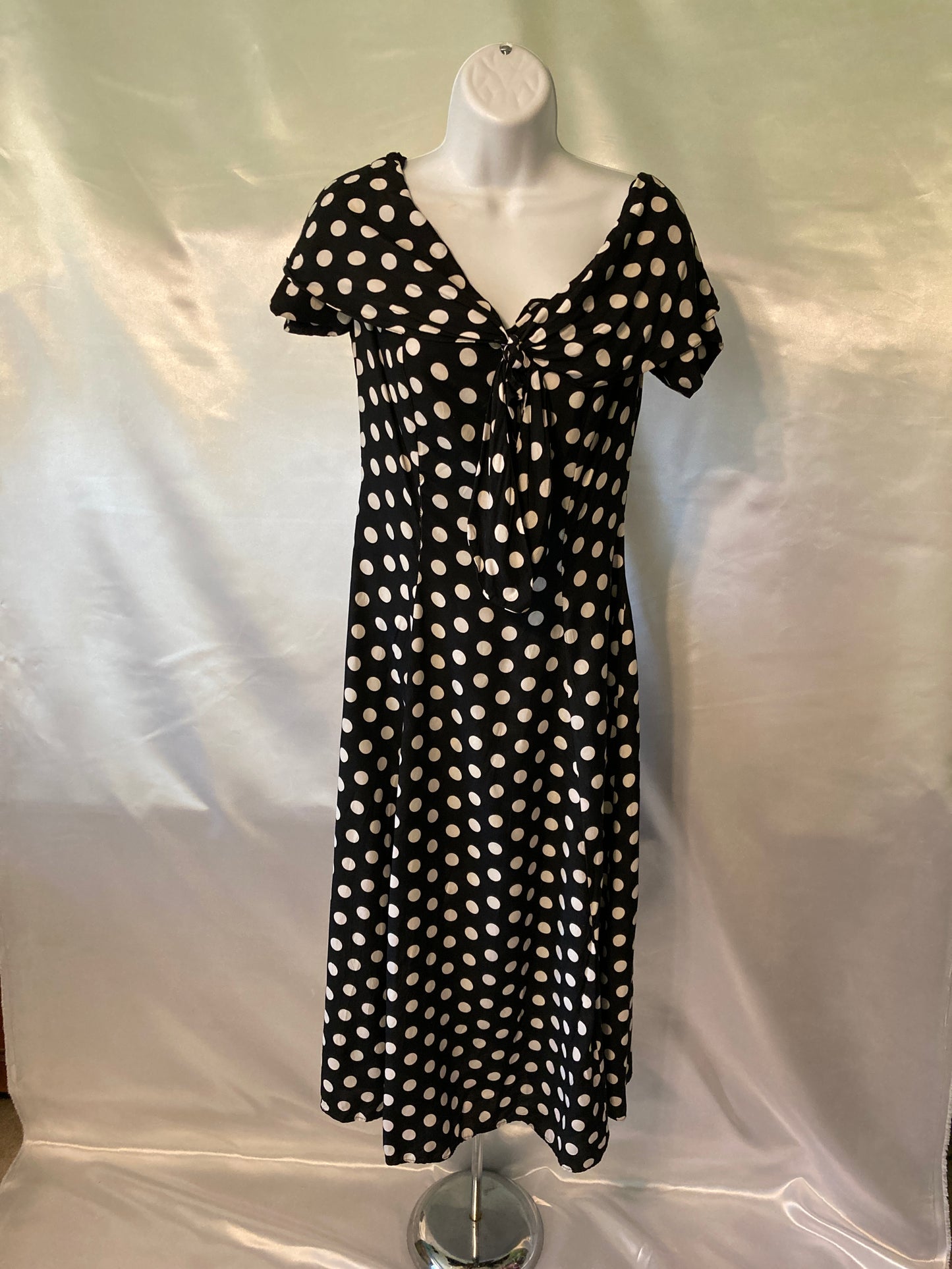 Roberta Black w/White Polka Dots Vintage Swing Women's Dress - Ladies Small