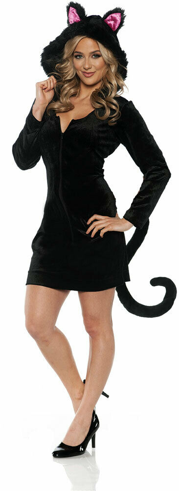 Black Cat Mini Dress w/Tail Animals Costume Adult Women Small, Medium