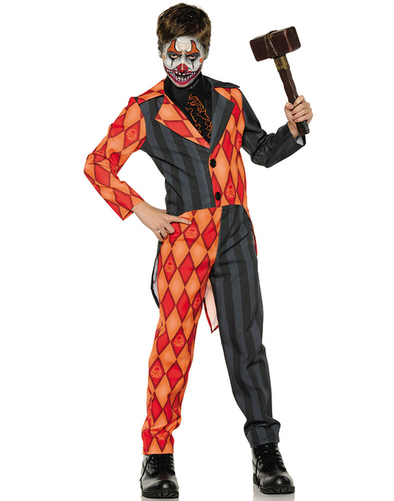 Evil Clown Tuxedo Boys Orange Black Scary Jester Halloween Costume Large