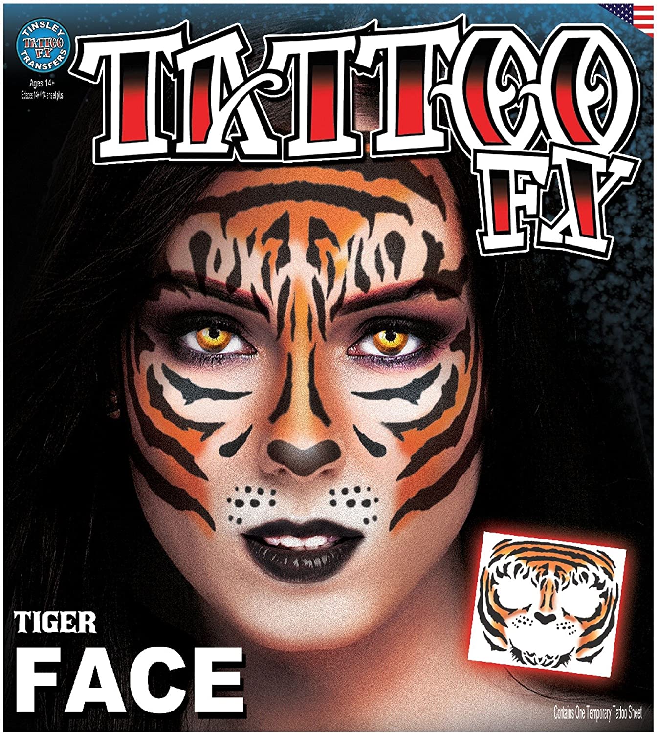 Tattoo FX - Tinsley Transfers Face Tattoo Adult Accessory,Tiger, Carinvale